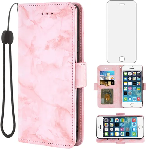Vista 9 de Asuwish Funda compatible con iPhone 5S 5 SE 2016 5SE y protector de pantalla de vidrio templado, tarjetero con función atril de mármol para iPhone 5