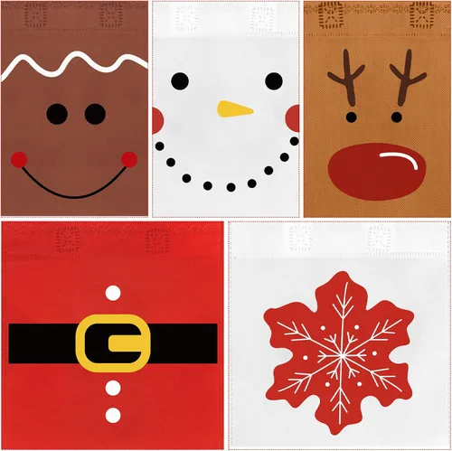 Vista 4 de FHzytg Paquete de 20 bolsas de regalo de Navidad, bolsas de favor de fiesta de Navidad con estampado de hombre de jengibre, muñeco de nieve, reno