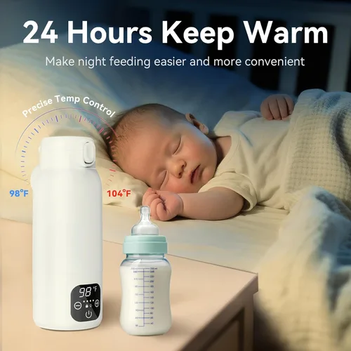 Vista 7 de Calentador de botellas portátil para viajes, calentamiento rápido de 3 minutos para leche materna, fórmula y agua, frasco grande de acero inoxidable