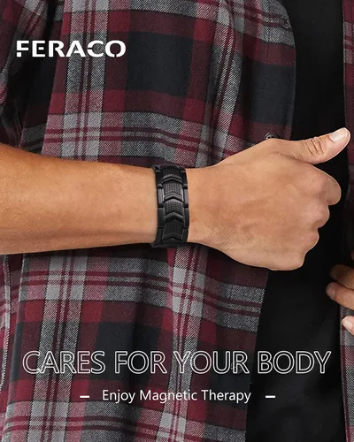 Vista 2 de Feraco Pulseras magnéticas de terapia para hombres 3 veces más fuerza, pulseras magnéticas de acero de titanio con imanes de neodimio 3800 Gauss