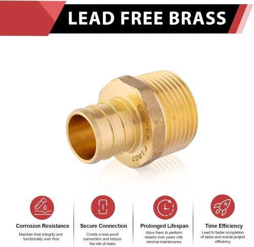 Vista 4 de (Paquete de 2) EFIELD Barb Crimp Pex Adaptador Macho NPT de 3/4 Pulgada x 3/4 Pulgada, Accesorio de Latón, ASTM F1807, (PEX1807021-2PCS)