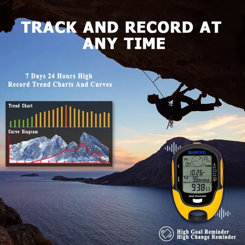 Vista 3 de Altimeter GPS digital impermeable al aire libre altitud pre-advertencia recordatorio brújula cronómetro deportes - Barómetro tiempo forcast
