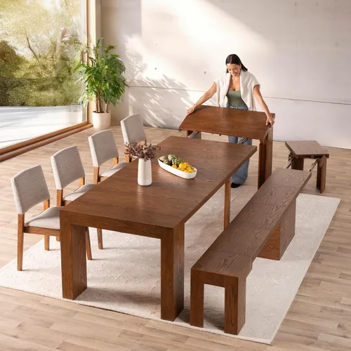 Vista 45 de Transformer Table - Mesa de comedor extensible de madera maciza, asientos 2-12, mesa de comedor expandible, muebles que ahorran espacio, muebles