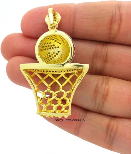 Vista 6 de Collar de cadena cubana con acabado de oro de 14 quilates para canalón de baloncesto