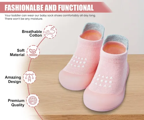 Vista 2 de Dookeh Zapatos de bebé para niños y niñas, zapatos de primera caminata, antideslizantes, suela suave, zapatos de calcetín para bebés
