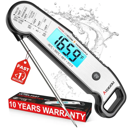 Vista 11 de Atogou Termómetro profesional para carne digital, lectura instantánea <1 segundo, color negro ±0.5℉Accuracy, IP67 Waterproof, Thermocouple Sensor