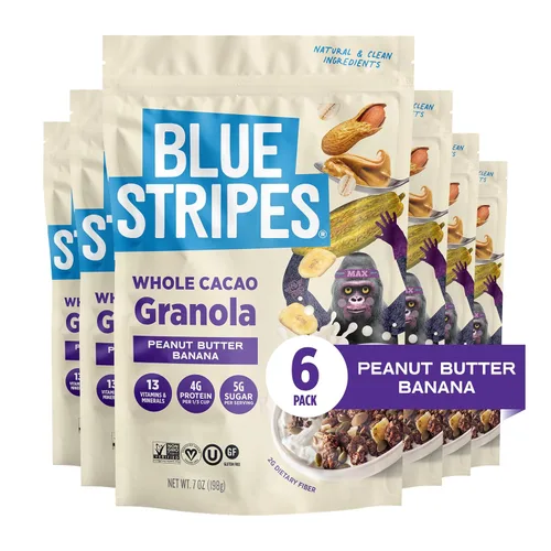 Vista 10 de Blue Stripes Granola de cacao entero con mantequilla de maní y plátano, 8 onzas