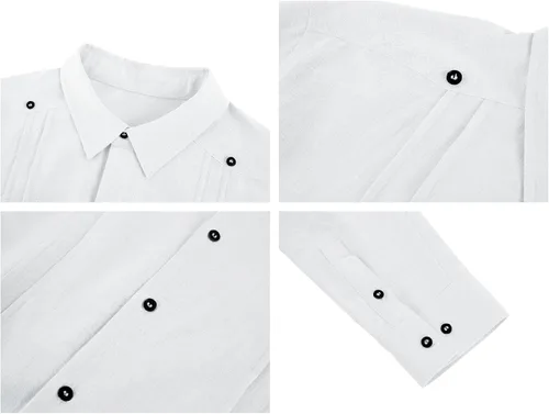 Vista 5 de Angeun Guayabera - Camisa de manga larga con botones, de algodón y lino, casual, hippie, cubano, campamento, playa