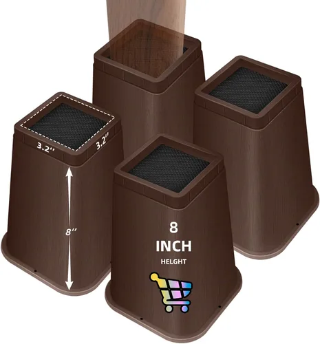 Vista 28 de Elevadores de cama ajustables de 8 pulgadas, soportes de elevación antideslizantes resistentes para camas, sofás, diseño cuadrado duradero