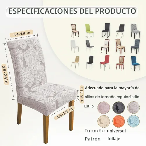 Vista 6 de Juego de 4 fundas elásticas para sillas de comedor, de elastano, protectores extraíbles y lavables para sillas de cocina, fundas ajustables