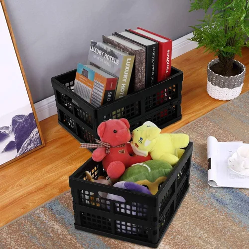 Vista 4 de Morcte Paquete de 3 cajas de almacenamiento plegables de plástico de 15 L, caja de almacenamiento plegable, color negro