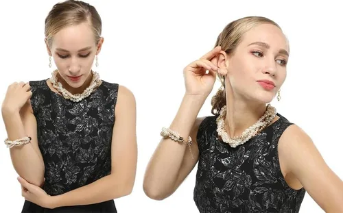 Vista 3 de S SUSANN Juego de collar de perlas de imitación, collar de perlas de imitación y aretes, buen regalo para mujeres