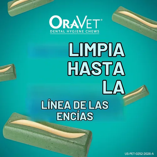Vista 2 de Oravet Masticables dentales para perros, masticables para cuidado y higiene oral (perros medianos, 25-50 lbs.) Bolsa morada, 14