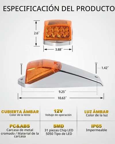 Vista 7 de Partsam 31LED - Luz de marcador de cabina ámbar impermeable para techo superior, compatible con Peterbilt/Kenworth/Freightliner/ Western