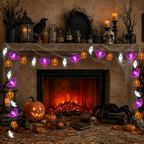 Vista 2 de Halloween Lights, 20FT 30 LED 3D Waterproof Pumpkin Ghost Bat String Lights