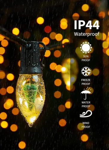 Vista 3 de Luces LED de Navidad C9 para exteriores, cadena de luces C9 de 25 pies con 20 bombillas LED inastillables, 3 modos de luz, luces de árbol de Navidad
