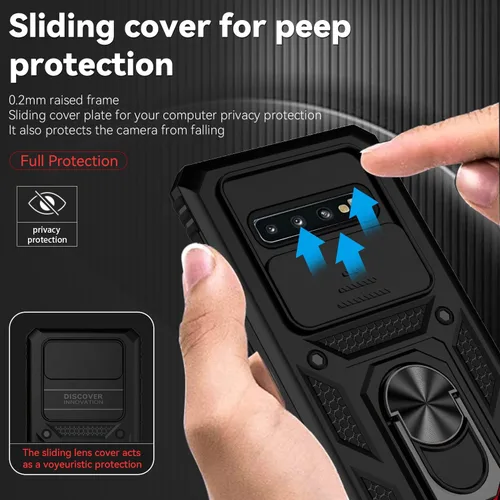 Vista 4 de Funda para Samsung Galaxy S10 Plus con cubierta para lente de cámara, protector de pantalla HD, resistente a caídas de grado militar, soporte