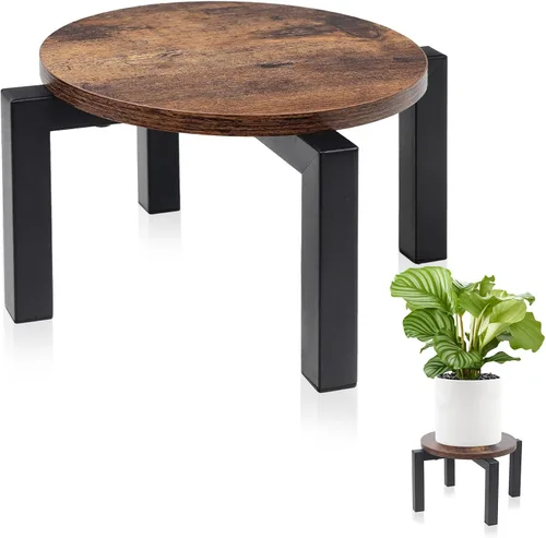 Vista 7 de Vigordream Soporte para plantas de interior, taburete de madera de metal resistente resistente para plantas, soporte de maceta baja y corta