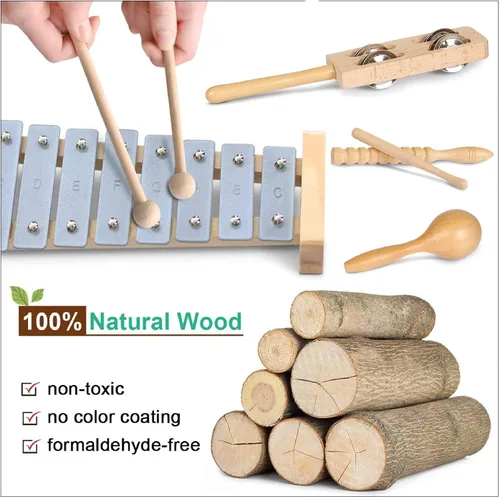 Vista 4 de LOOIKOOS Instrumentos musicales para niños pequeños, juego de música ecológico para niños preescolares educativo, instrumentos de percusión