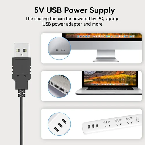 Vista 8 de ELUTENG - Ventilador de computadora USB de 4.724 in, ventilador de refrigeración de PC de 5 V con 3 velocidades ajustables DC to USB Adapter