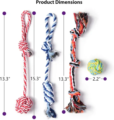 Vista 6 de Fida Juguetes de cuerda para perros, paquete de 4 unidades, resistentes cuerdas de algodón para masticar para interiores y exteriores, juego