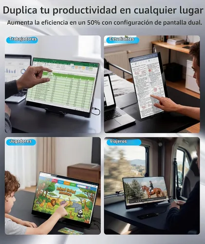Vista 4 de Ingnok Monitor de pantalla táctil para computadora portátil,USB dual C