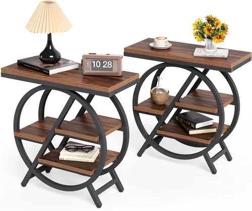 Vista 12 de LITTLE TREE - Mesa auxiliar estrecha con 4 niveles de gran espacio de almacenamiento, mesa de noche moderna para sala de estar, oficina en casa Gris