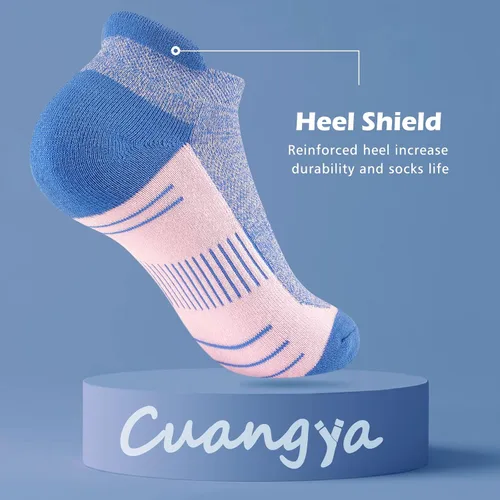 Vista 5 de cuangya Calcetines tobilleros deportivos para mujer, calcetines invisibles para correr, cómodos, acolchados, 5 pares