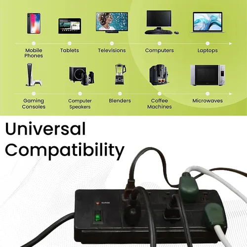 Vista 5 de Power by GoGreen - Protector de sobretensiones de 8 tomas, cable de 6 pies, color negro (GG-18316BK)