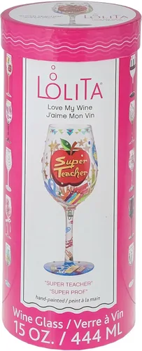 Vista 8 de Enesco Designs by Lolita Super Teacher - Copa de vino artesanal pintada a mano, 15 onzas, multicolor
