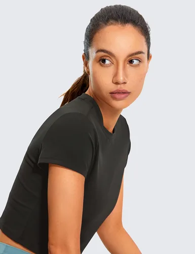 Vista 3 de CRZ YOGA Butterluxe - Camisas de manga corta para mujer, cuello alto, básicas, ajustadas, para gimnasio, entrenamiento