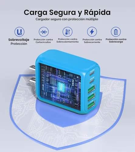 Vista 3 de Paquete de 2 Bloques Cargadores de Pared USB C, 60W Bloque de Carga Rápida C de 5 Puertos Adaptador de Corriente PD + QC 3.0 Cargador Cubo