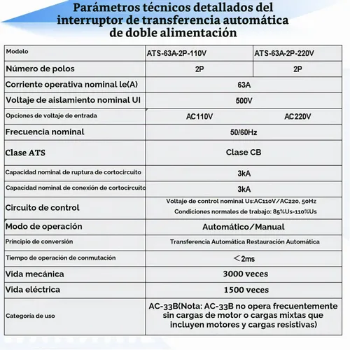 Vista 6 de AC110V 2P 63A ATS Interruptor de transferencia automática/manual de doble