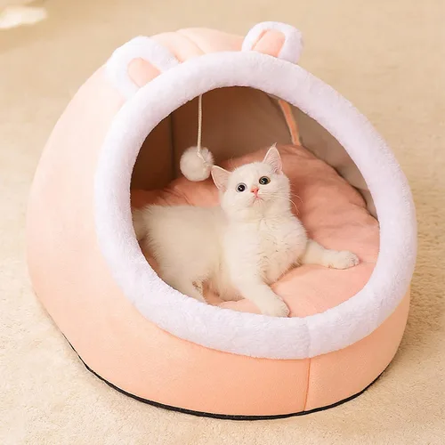 Vista 5 de Cama para gatos de interior – Cama de cueva para gatos, tienda de campaña para gatos con cojín extraíble lavable, camas suaves y cálidas, camas