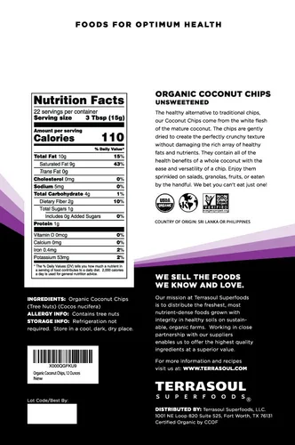 Vista 2 de Terrasoul Superfoods Chips de coco crudo (orgánico), 12 onzas