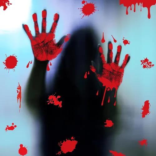 Vista 5 de KUUQA 4 calcomanías de PVC de terror con huellas de manos sangrientas