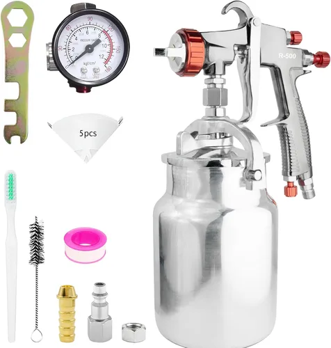 Vista 9 de LVLP - Pistola de pintura automotriz R500, boquillas de 1.3/1.5/0.067 in, pistola de pulverización LVLP con taza mezcladora de 22.0 fl oz/6.8 fl oz