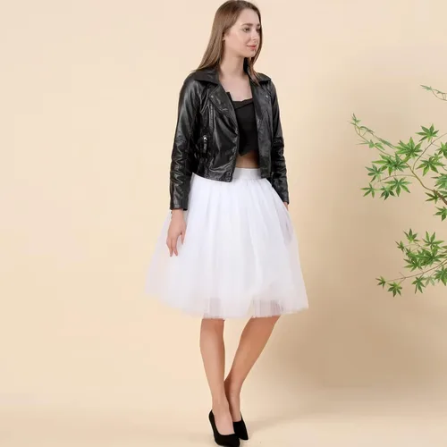 Vista 5 de Falda midi de tul de malla para adultos, longitud hasta la rodilla, falda de tul en capas para mujer, tutú de cintura alta para niña