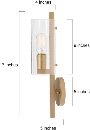 Vista 2 de KSANA Lámpara de pared de 1 luz, moderna lámpara dorada montada en la pared, iluminación de baño de vidrio sembrado para dormitorio, pasillo