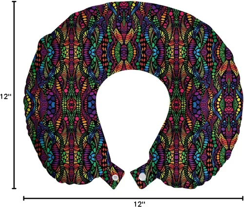 Vista 3 de Lunarable Abstract Travel Pillow Neck Rest, Trippy Contrast Tones Featured Fractal Forms Creative Colorful Effects Graphic Art, Memory Foam