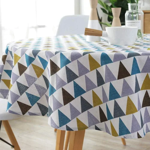 Vista 5 de DaMai Mantel simple estilo americano, mesa redonda, algodón y lino, a prueba de polvo, para mesa de buffet, fiestas, cenas de Navidad, triángulo