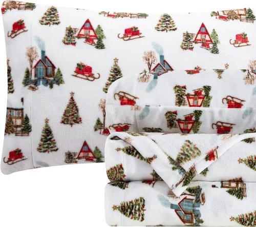 Vista 25 de Elegant Comfort - Juego de sábanas de franela de terciopelo de lujosamente suave de 4 piezas para las fiestas - Calidad premium - Juego de sábanas