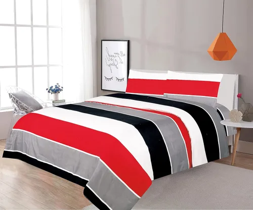 Vista 3 de Sapphire Home Juego de sábanas estampadas de cuatro (4) piezas tamaño Queen con sábana bajera, plana y 2 fundas de almohada, estampado de rayas
