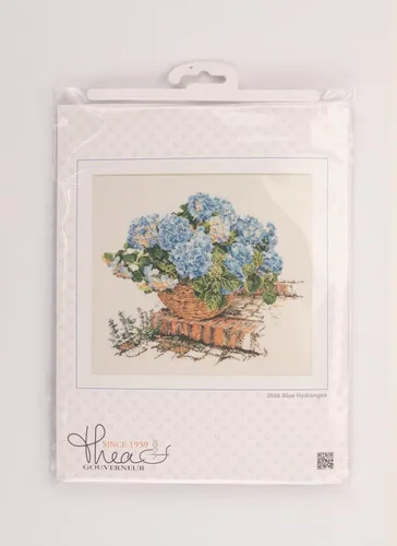 Vista 5 de Thea Gouverneur - Kit de punto de cruz contado, hortensia azul, Aida, 16 unidades, kits de bordado para adultos, manualidades, hilos de bordado DMC