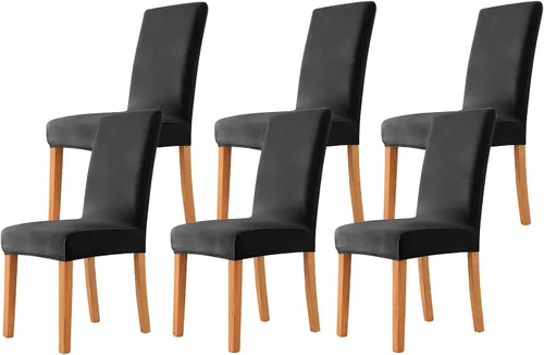 Vista 28 de Velvet Chair Covers Beige Gray, Stretch Dining Room Chair Covers 2 Pack, Super Fit Dining Chairs Slipcovers Spandex Washable Kitchen Parson Chair