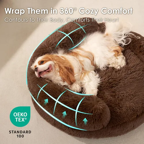 Vista 4 de EHEYCIGA Cama calmante de 20 pulgadas para perros pequeños y gatos, sofá Marrón