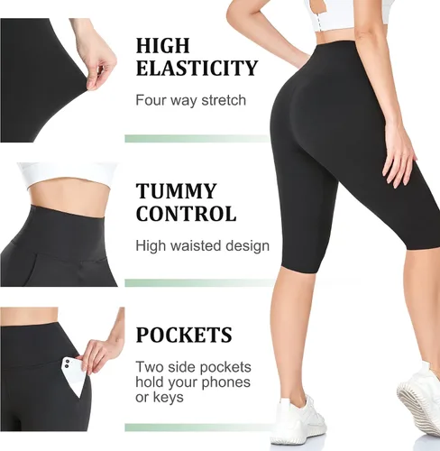 Vista 5 de FULLSOFT Paquete de 2 leggings hasta la rodilla para mujer, pantalones cortos capri de cintura alta, leggings de yoga casuales de verano