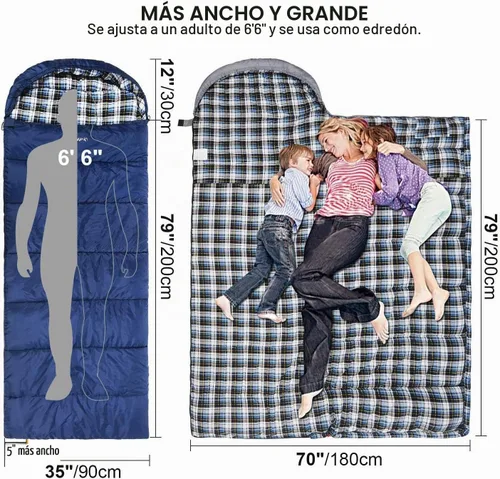 Vista 2 de REDCAMP Saco de dormir de franela para adultos, cómodos sacos de dormir de algodón para campamento, mochileros, senderismo, con capucha desmontable