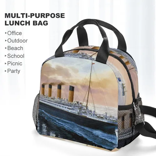 Vista 6 de Retro Titanic Famous Old Historic - Bolsa de almuerzo reutilizable con correa para el hombro para hombres y mujeres