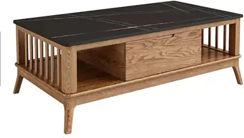 Vista 7 de Mesa auxiliar para sofá de sala de estar, mesa auxiliar de madera moderna con cajón y estante de almacenamiento, decoración rectangular elegante